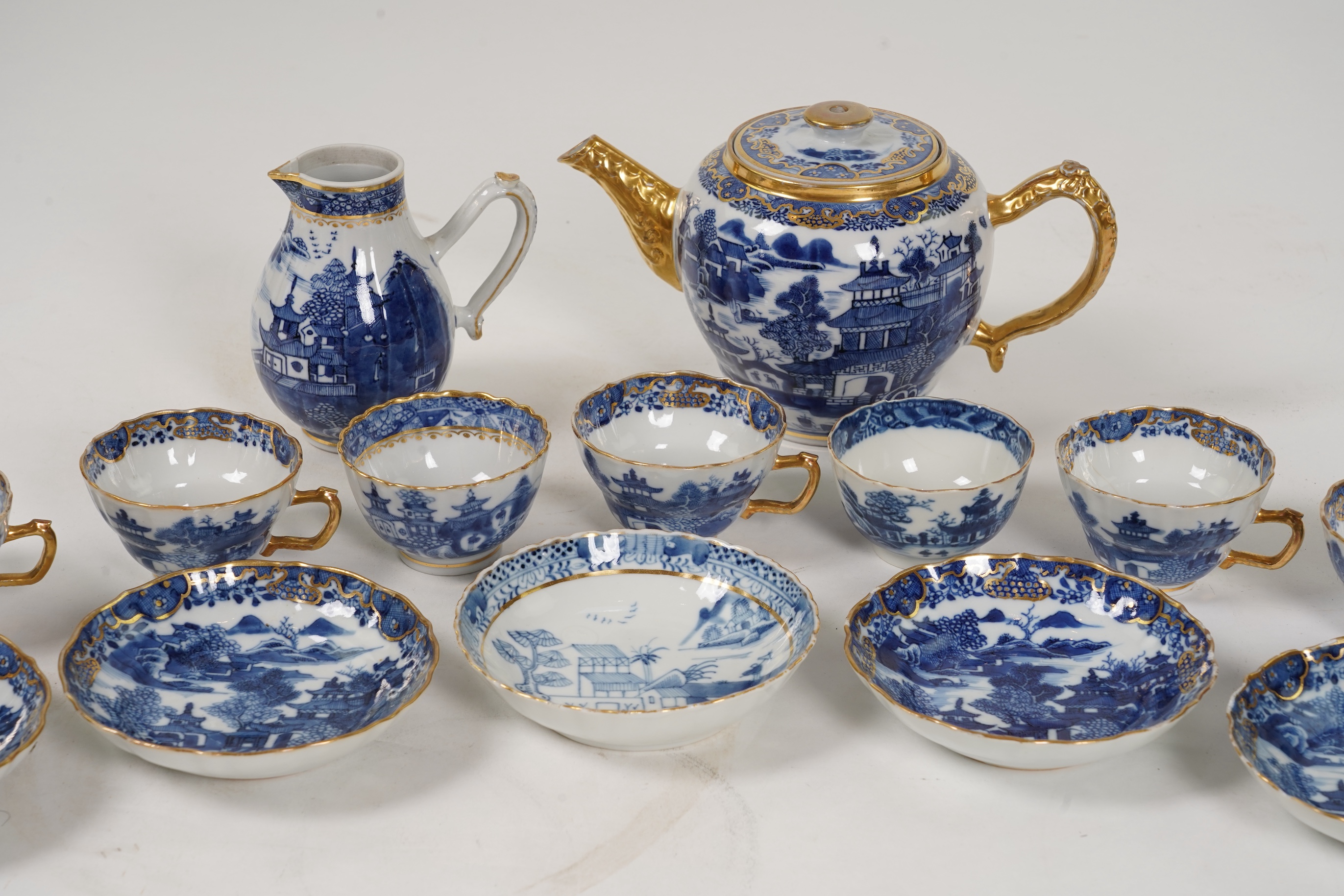 A group of Chinese gilt-decorated blue and white tea wares, Qianlong period